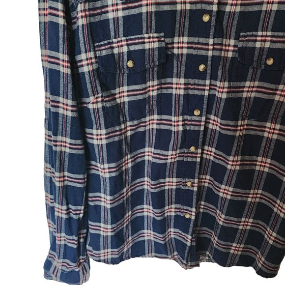 JACHS Girlfriend Bea Light Flannel Plaid Button-Down Shirt Blue XXL - Picture 6 of 14